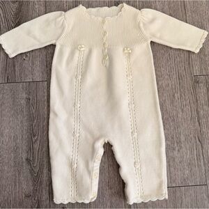 Vintage Gymboree Cream Ivory Sweater Knit Heirloom Romper 0-3 month